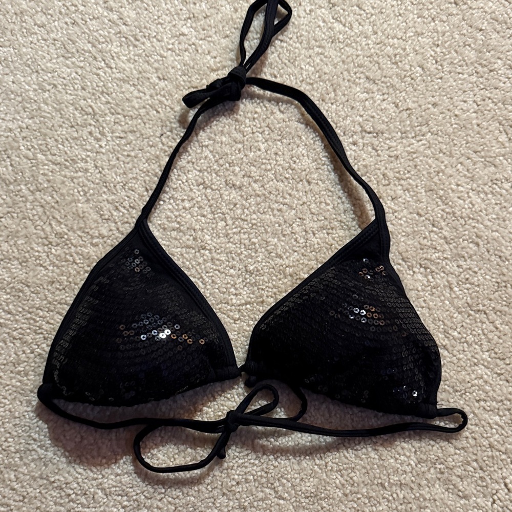 Sequin Black Triangle Bikini Top